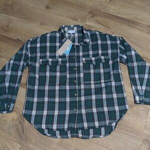 ACOA Womens Oversized Flannel shacket green white Size Medium NWT